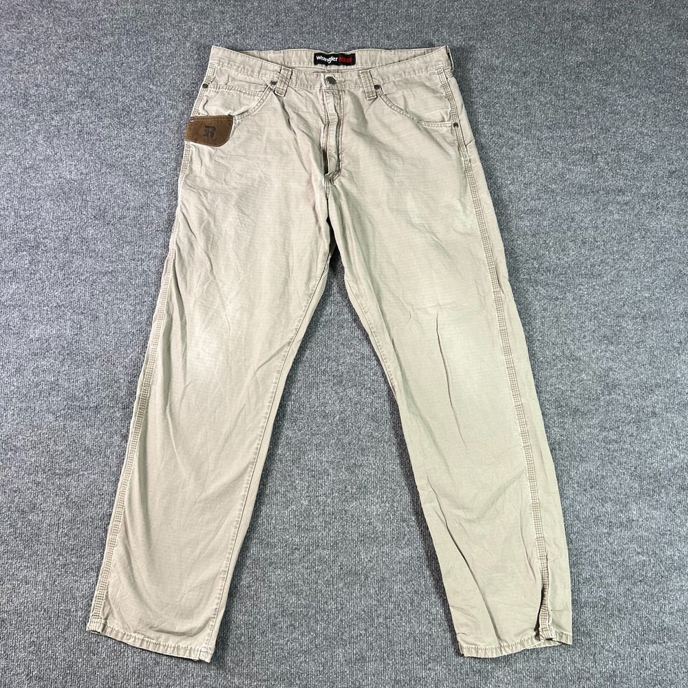 Wrangler Riggs Workwear Carpenter Pants Mens 36x32 Beige Ripstop 3W045DK